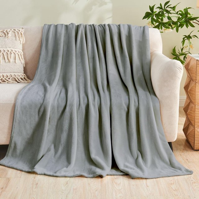 Cozy Flannel Blanket Printed King Size Bed Blanket for Home Decoration Ultra Soft Lightweight Microfiber Throws King 108 Mid Gray 50"x60"