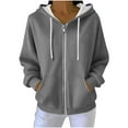 thumbnail image 2 of Otntypg Full Zip up Waffle Knit Hoodie Jackets for Women Lightweight Casual Fall Winter Long Sleeve Drawstring Hooded Pullover Sweatshirts Loose Oversized Outwear Coat with Pockets Gray S, 2 of 10
