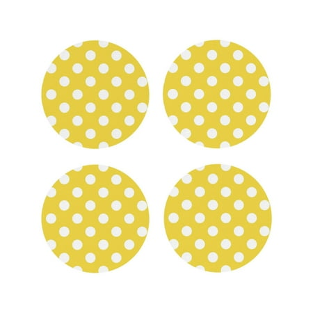 

Fuzoiu Yellow And White Polka Dot Print Leather Coasters Set Drink Coasters Set of 4 for Tabletop Protection Durable PVC Coasters Home Décor and Housewarming Gift-Round Shape