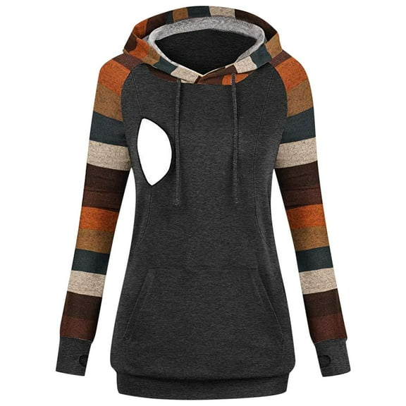 Olyvenn Fashion Pregnant Oversized Long Hoodie Raglan Sleeve Long Sleeve Drawstring Sweatshirt Breastfeeding Loose Pullover Top Dark Gray 6