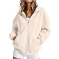 thumbnail image 4 of Bnwani Womens Sweatshirt Womens Tops with Side Pocket Zippered Long Sleeve Drop Shoulder Hoodless Sweatshirts Beige 2XL, 4 of 8