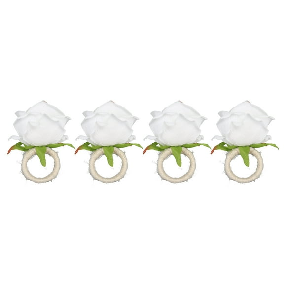 4 anillos de servilleta de plástico reutilizables con diseño de rosa para restaurante, color blanco