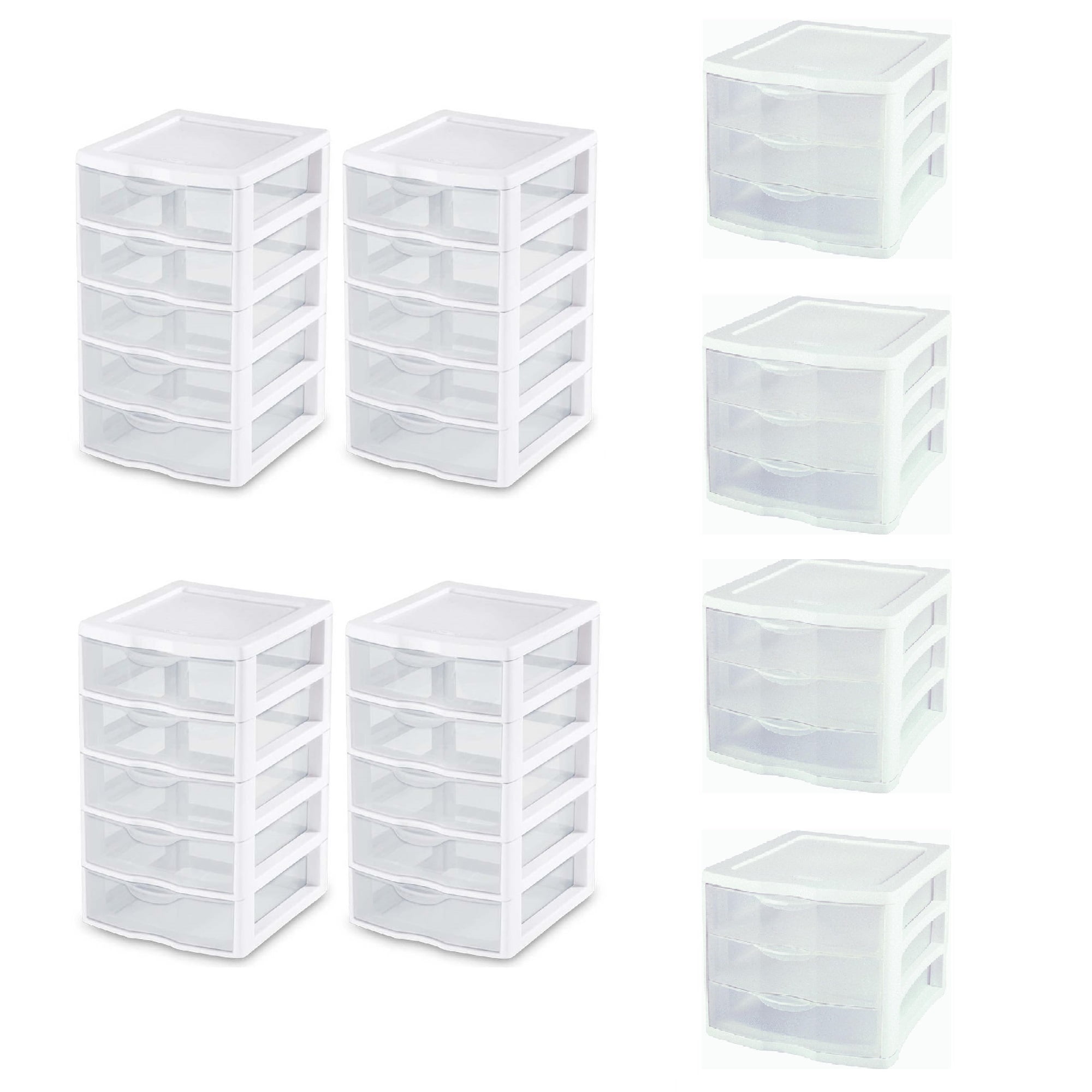 Sterilite 5 Drawer Storage Bins, 4 Pack & 3 Drawer Storage Bins, 4 Pack