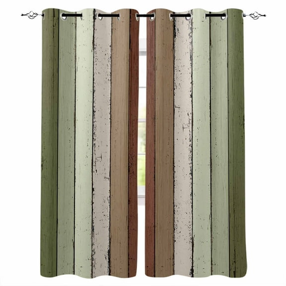Fsddascl Sage Green Blackout Curtains for Bedroom/Living Room, Thermal Insulated Kitchen Curtains, Farmhouse Wood Grain Vintage Brown Striped Grommet Darkening Window Treatment Drapes 52"x72"x2