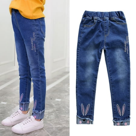 

Maxcozy Child Girls High Waist Bunny Embroidery Skinny Jeans for Toddler Kids Teens