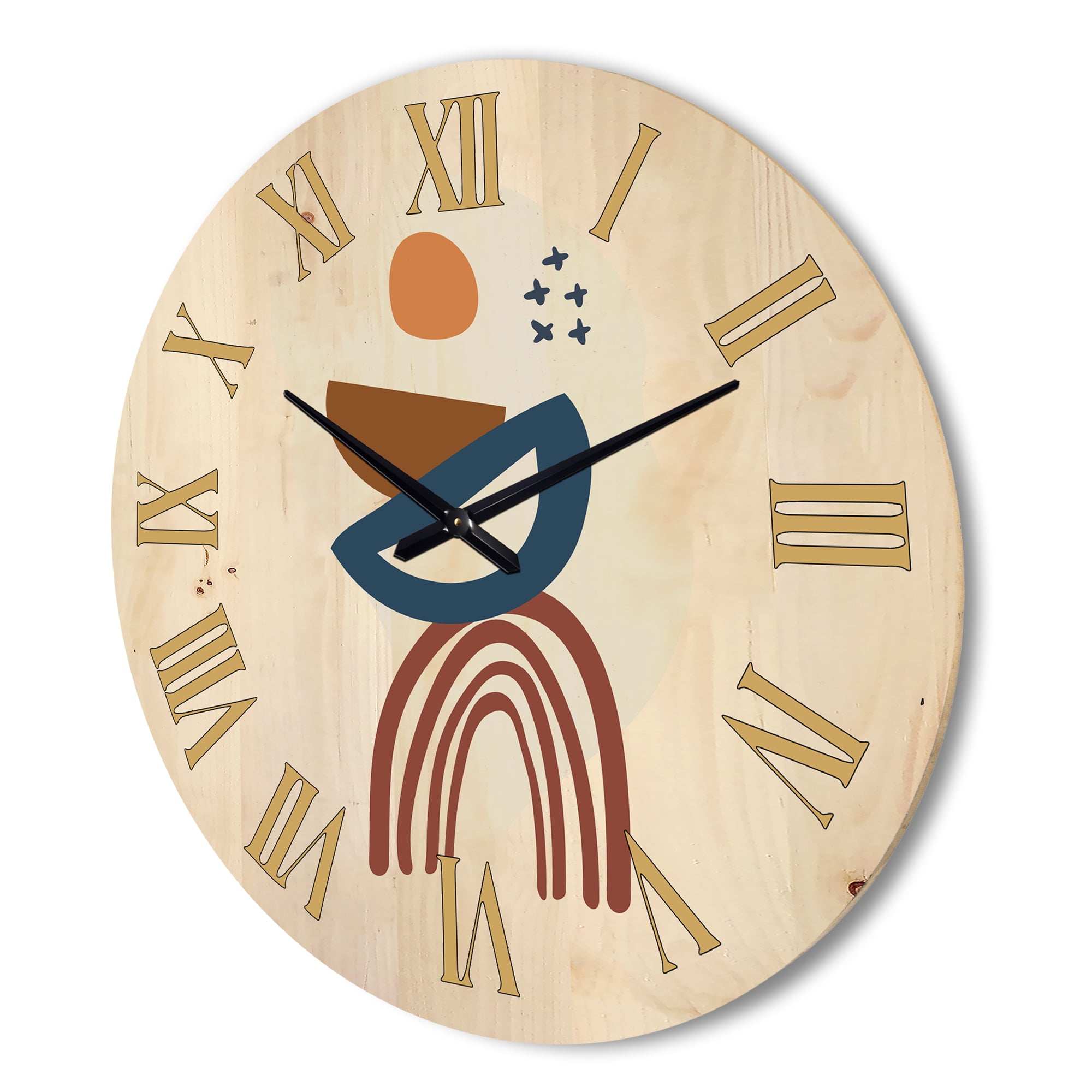 Designart 'Abstract Elementary Shapes In Terracotta Tones I' Modern Wood Wall Clock