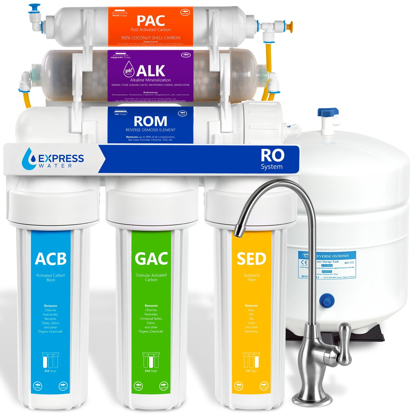 NSF Certified 75 Gallon Per Day White Ukoke RO75G 6 Stages Reverse Osmosis Water Filtration Sink pH+ Alkaline Remineralizing RO Filter & Softener System 