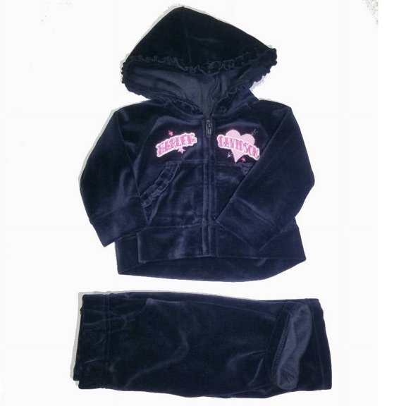 Harley-Davidson Baby Girl Velour Track Suit Outfit 6-9 Months