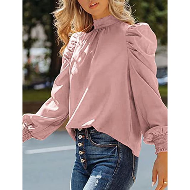 Long Sleeve Blouse,Women Long Puff Sleeve Pure Color Blouse Puff Sleeve Shirt Top-Notch Performance