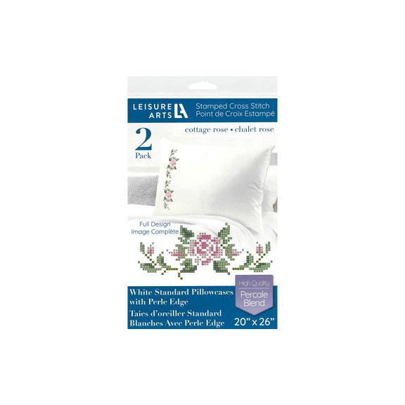 Leisure Arts Pillowcase 20"X26" Cottage Rose 2Pc, Embroidery Pillow Kit, Stamped Embroidery Pillowcases, Pillow Cases Stamped, Stamped Cross Stitch Cases