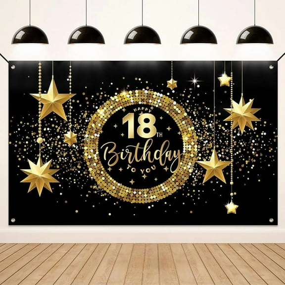 18th Birthday Banner - Happy Birthday Decorations for Boys & Girls, Backdrop Banner for Indoor & Outdoor Parties