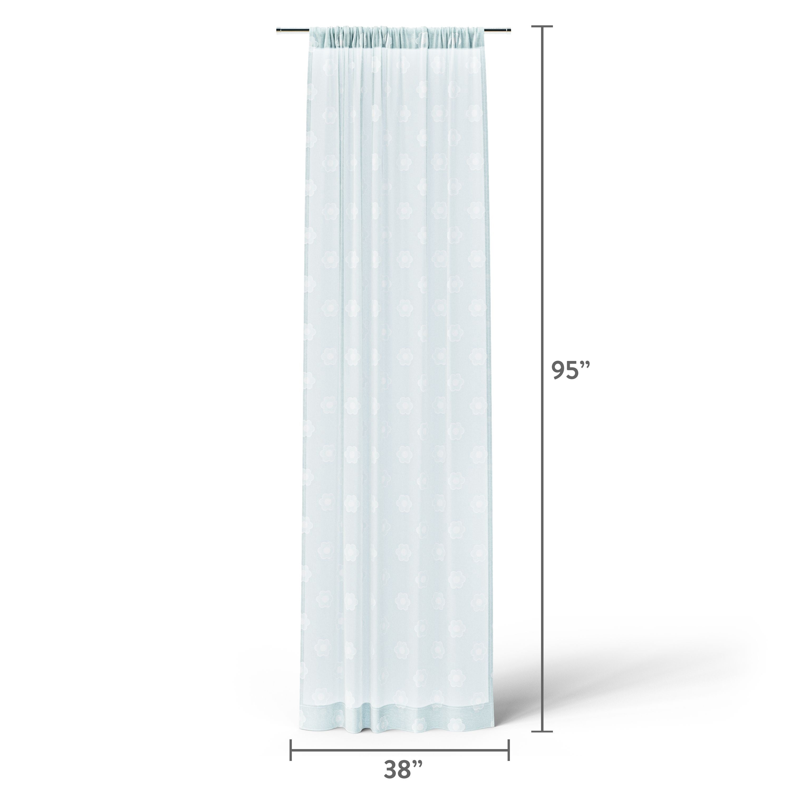 Mainstays Kids Aqua Blue Daisy Sheer Single Panel Curtain, 38" W x 95" L