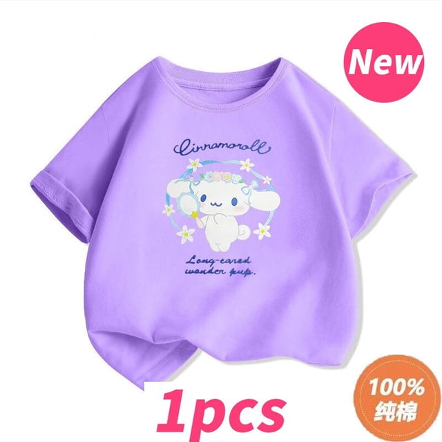Camiseta de verano para niños, ropa informal de dibujos animados de Sanrio, de algodón puro, de manga corta gym unisex