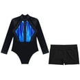 thumbnail image 3 of YONGHS Leotards for Girls Glitter Long Sleeve Gymnastics with Booty Shorts Bottoms Outfits Tracksuit Blue&Black 8, 3 of 8