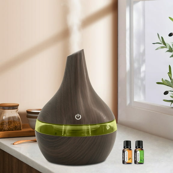 BRJSQ Wood Grain Aroma Diffuser & Cool Mist Humidifier  Perfect for Bedroom  Office  Yoga Spa (Includes 2 Essential Oils)