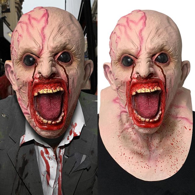Cubierta de cabeza aterradora de Halloween, casco de látex sangrante y rugiente, disfraz novedoso para fiesta de Halloween