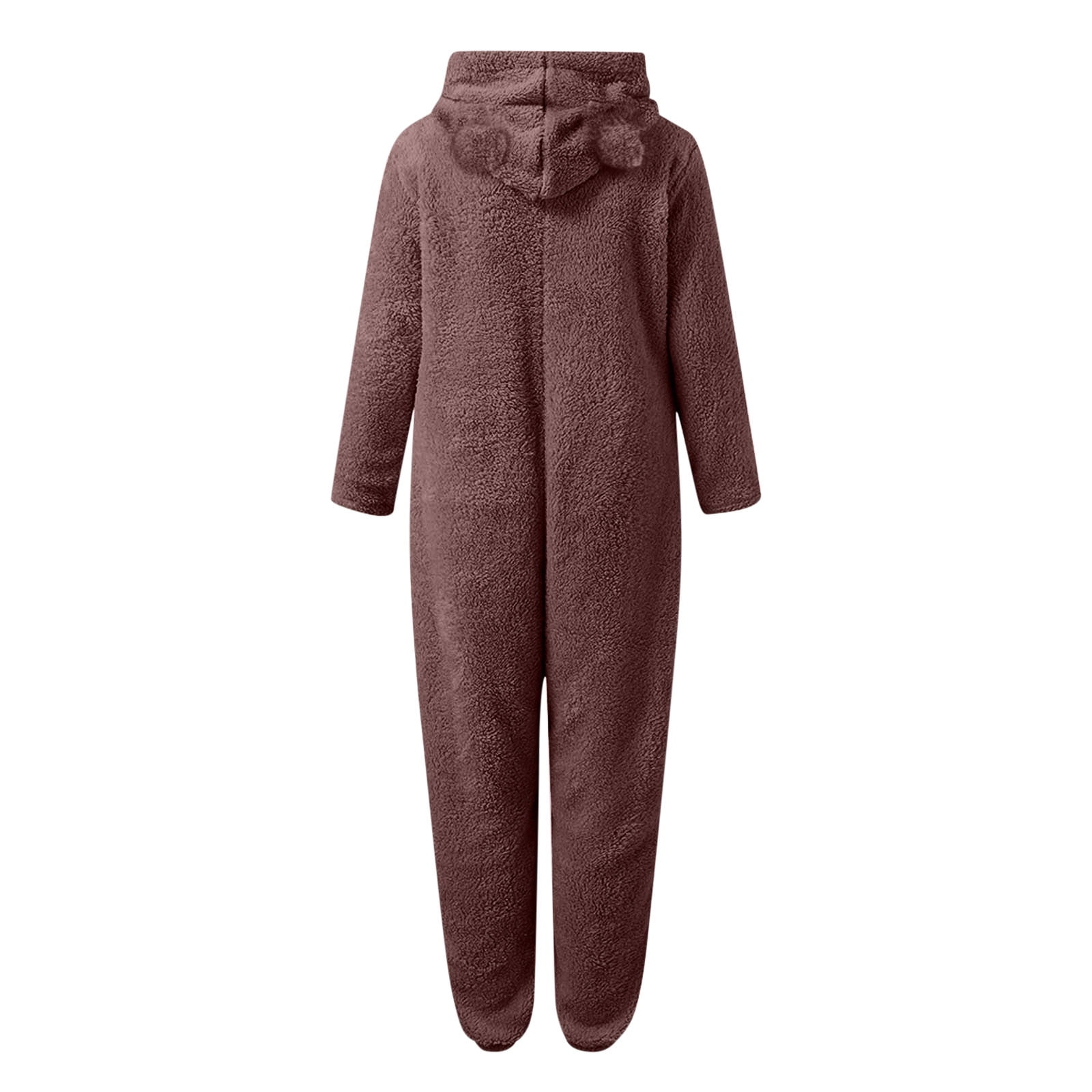 Handshe Womens Fleece Onesies Pajamas Jumpsuit Warm Sherpa Romper Sleepwear One Piece Zipper Hooded Playsuit Loungewear