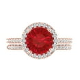 thumbnail image 2 of Clara Pucci 14K Rose Gold Round Cut 2Ct Simulated Ruby Engagement Ring + Matching Band - Luxury Box Included, 2 of 7