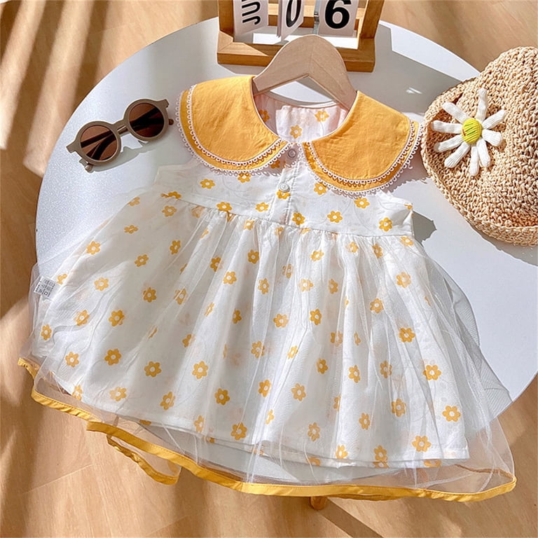 Wnvmwi Toddler Cute Summer Dresses Baby Girls Sleeveless A Line Dress with Peter Pan Collar Kids Swing Sundress 6-12 Months Light Yellow, Infant