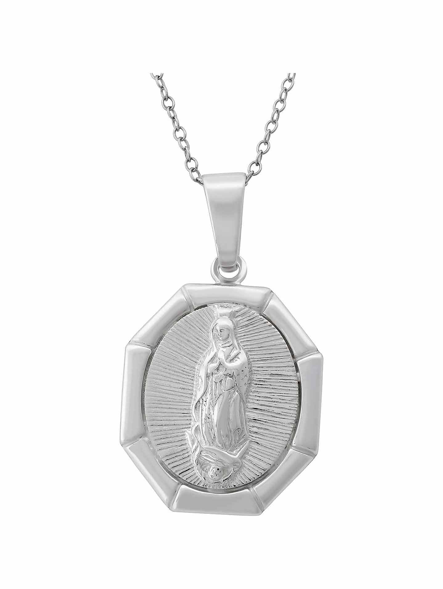 Forever New Sterling Silver Octagon Virgin Mary Pendant, 18