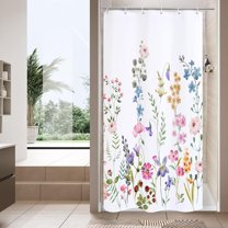 Floral Small Stall Shower Curtain 36 x 72, Plant Flower Narrow Half Size Fabric Shower Curtains for Rustic Vintage Bathroom Decor, Watercolor Chic Cloth Shower Curtain 36 inch