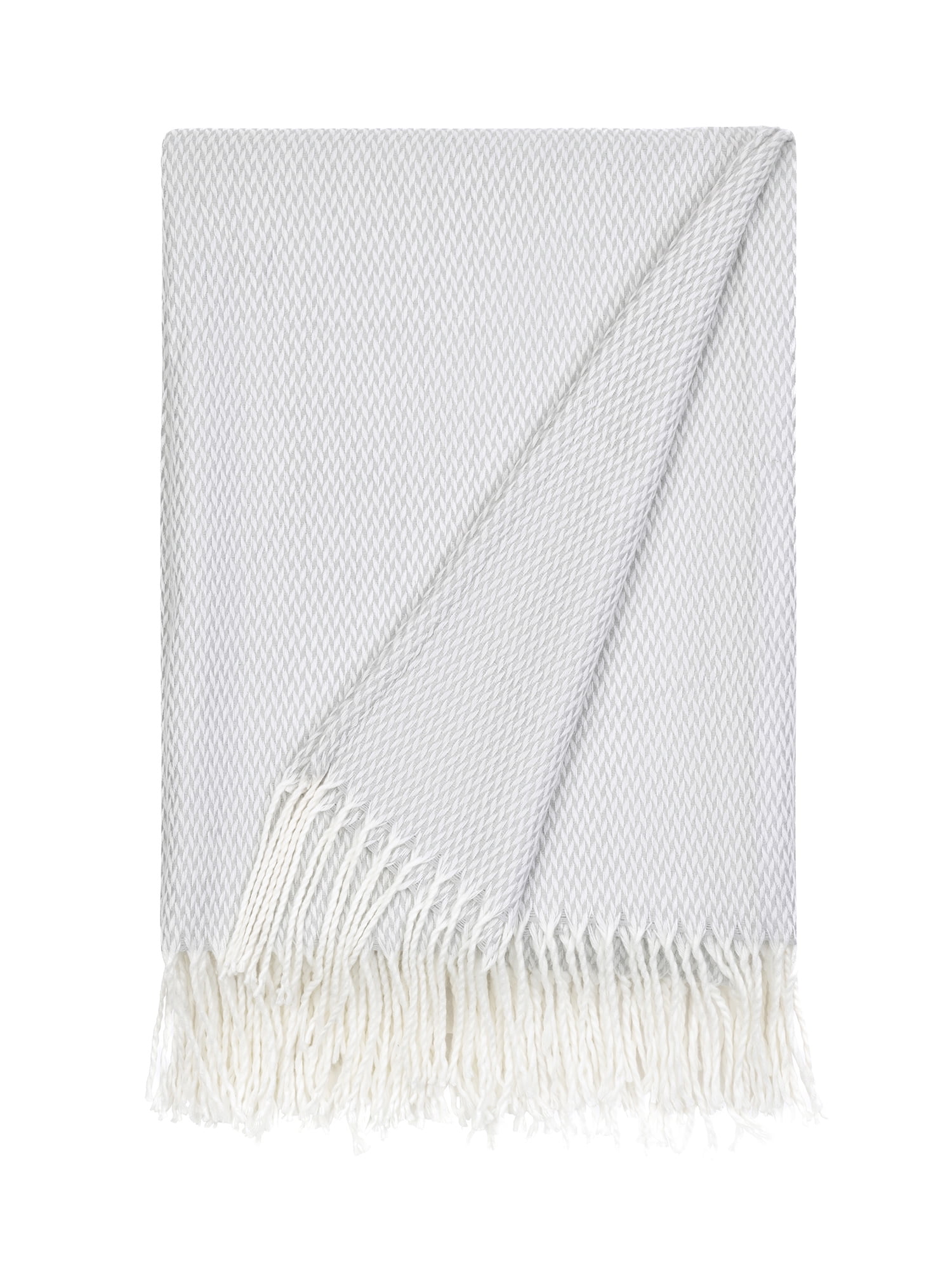 Comfort Canopy - Light Gray Herringbone Throw Blanket with Fringed Edges