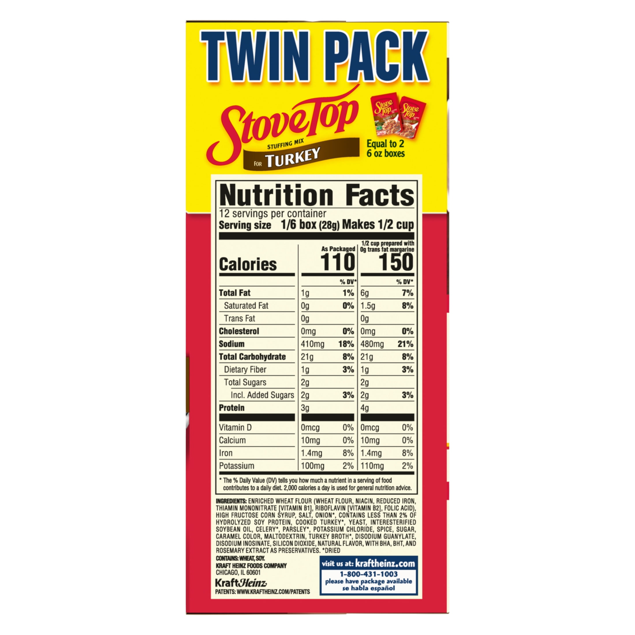 (6 pack) Stove Top Turkey Stuffing Mix Side Dish Twin Pack, 2 ct Pack, 6 oz Boxes