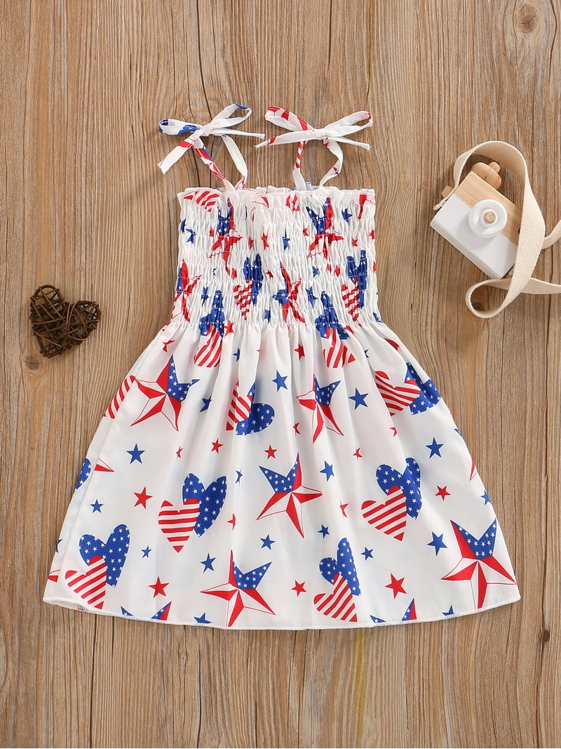 Toddler Baby Girls 4th of July Outfit Independence Day Print Tie