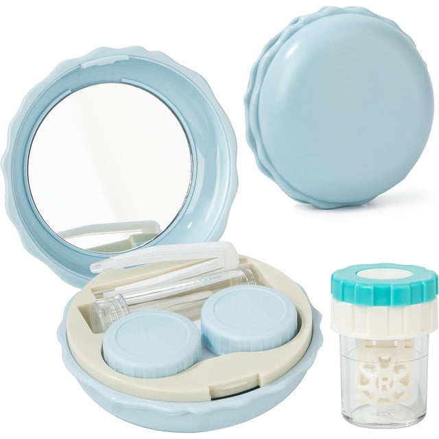 1 Pcs Blue Macaron Contact Lens Travel Case with Cleaner Portable Contact Box with Mirror Tweezers Solution Bottle