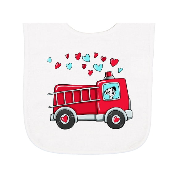 Inktastic Valentine Fire Truck with Cute Dalmatian and Hearts Baby Terry Cloth Bib