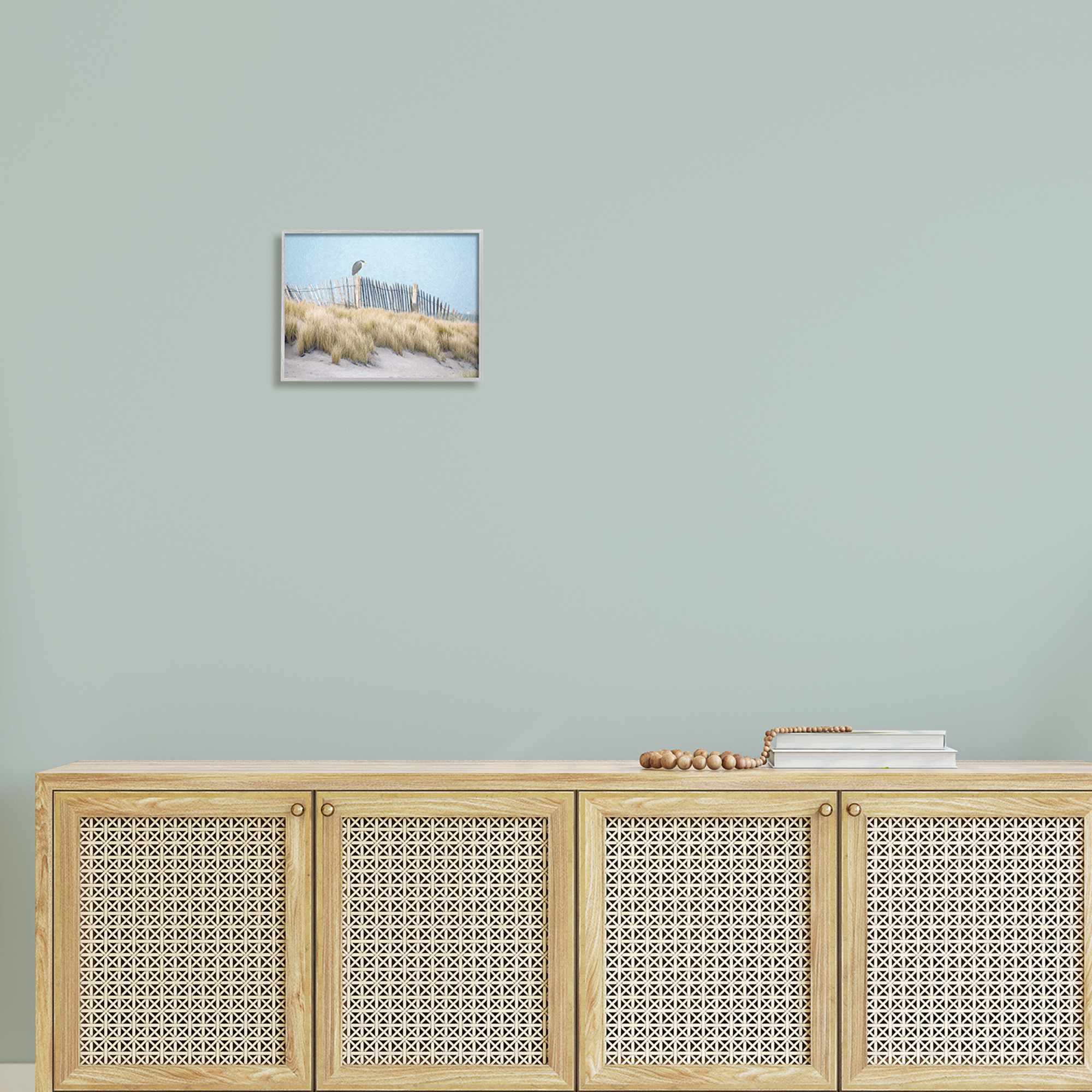 Stupell Bird Perched Nautical Beach Fence Landscape Painting Gray Framed Art Print Wall Art