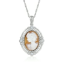 Ross-Simons Italian Orange Agate Cameo Pendant Necklace With .30 ct. t.w. Czs in Sterling Silver, Women's, Adult