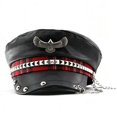 thumbnail image 2 of Hsqqdc Unisex Spike Studded Cap PU Leather Flat Top Peaked Hat Vintage Captain Sailor Hat, 2 of 7