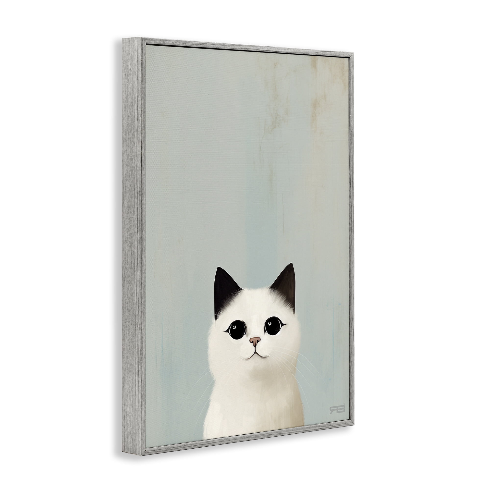 Stupell Industries Peeking White Kitten Animals & Insects Painting Gray Framed Art Print Wall Art, 16 x 24