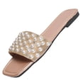 thumbnail image 1 of WLOELOEW Square Toe Flat Slide Slippers For Women With Pearl Strap Soft Lazy Indoor Outdoor Slides Synthetic Upper Available In Us Size 8.5 (Foot Length: 10.04 Inches), 1 of 9
