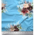 thumbnail image 1 of Soimoi Blue Georgette Viscose Fabric Leaves & Peony Floral Print Print Sewing Fabric By the Yard 44 Inch Wide, 1 of 3