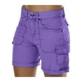 thumbnail image 1 of FASHIONWT Women Thin Mid Rise Casual Plain Woven Cargo Shorts, 1 of 5