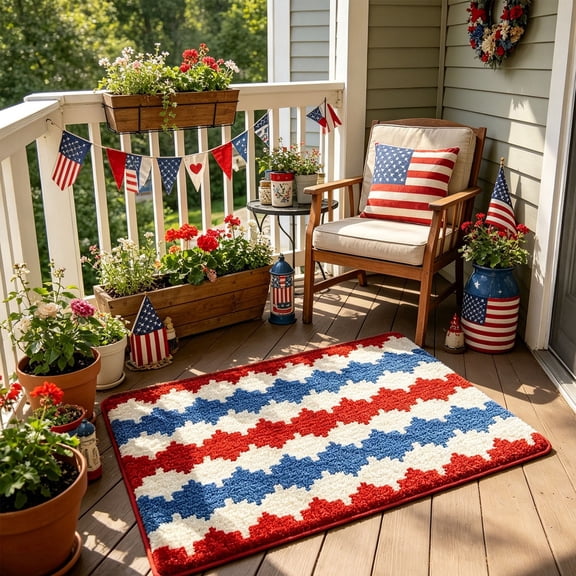 Clearance! Patriotic Checkered Doormat Red White Blue Geometric Entry Rug 4th Of July Independence Day Non Slip Floor Mat for Front Door Porch Mudroom Patio Summer Party Welcome Mat Cookout Decor