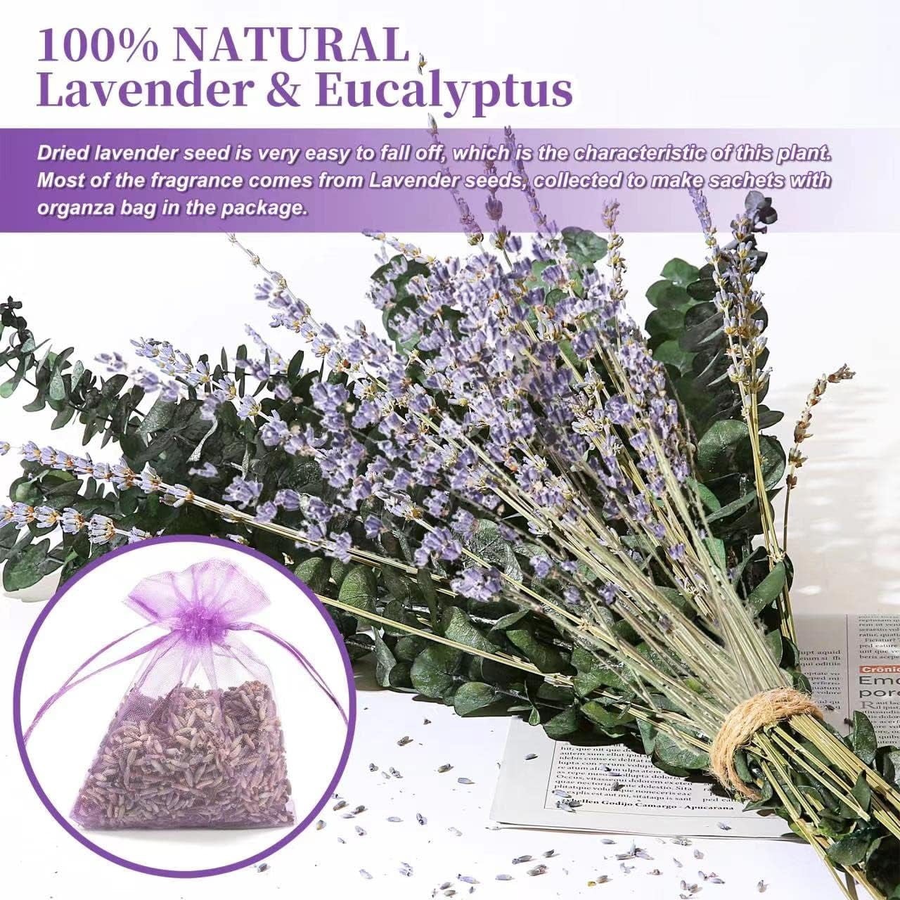 Eucalyptus for Shower 115 Pcs Hanging Dried Eucalyptus Stems & Lavender Flowers Bundle 17" Real Eucalyptus Bundle for Wedding Decor Home Decor DIY