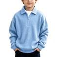 thumbnail image 5 of LOINRODI Boys Polo Quarter Zip Waffle Knit Sweater Long Sleeve Soft Lapel Fashion School Outdoor Pullover Light Blue 3 Years, 5 of 9