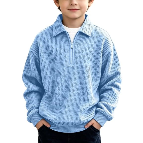 Boys Waffle Knit Hoodies Teen Quarter Zip Long Sleeve Sweatshirt Casual Solid Color Pullover Tops Fashion School Travel Clothes 4-14Years