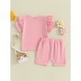 thumbnail image 4 of Bslissey Toddler Baby Girls Short Pants Sets Solid Color Short Sleeve T-shirt Tops + Elastic Waist Shorts 2Pcs Outfits Infant Casual Summer Clothes 3M 6M 12M 18M 24M 3T, 4 of 9