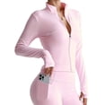 thumbnail image 3 of Deago Women's Full Zip Workout Jackets Lightweight Running Yoga Jacket Cropped Slim Fit Athletic Tops with Thumb Holes (Pink, L), 3 of 8