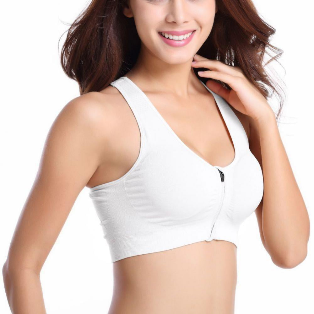 Top Wireless Padded Sports Bra Support Front Zip Yoga Women Push Up Vest 