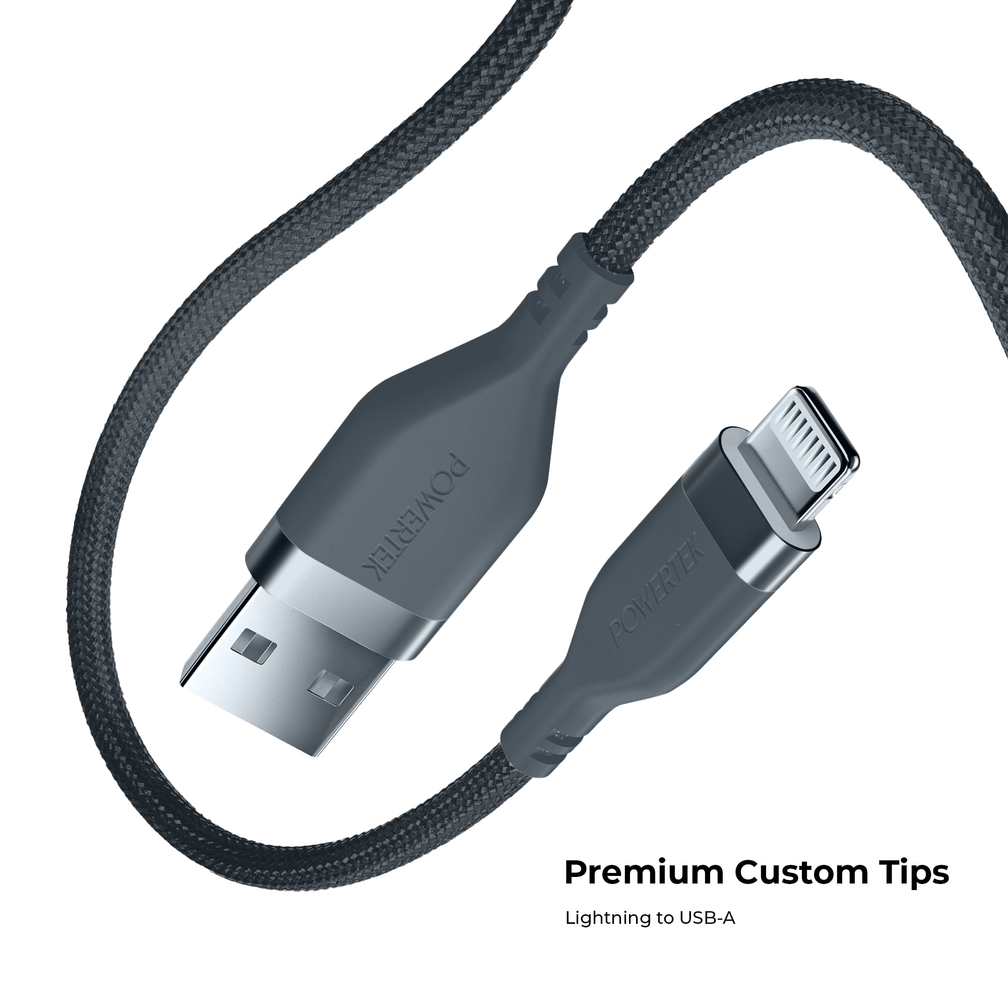 Liquipel Powertek Premium Braided USB-A to Lightning Cable - Grey