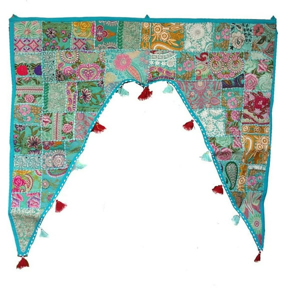 Rastogi Handicrafts Cotton Embroidered Patchwork Door Hanging Toran Size-43" x 40", Turquoise