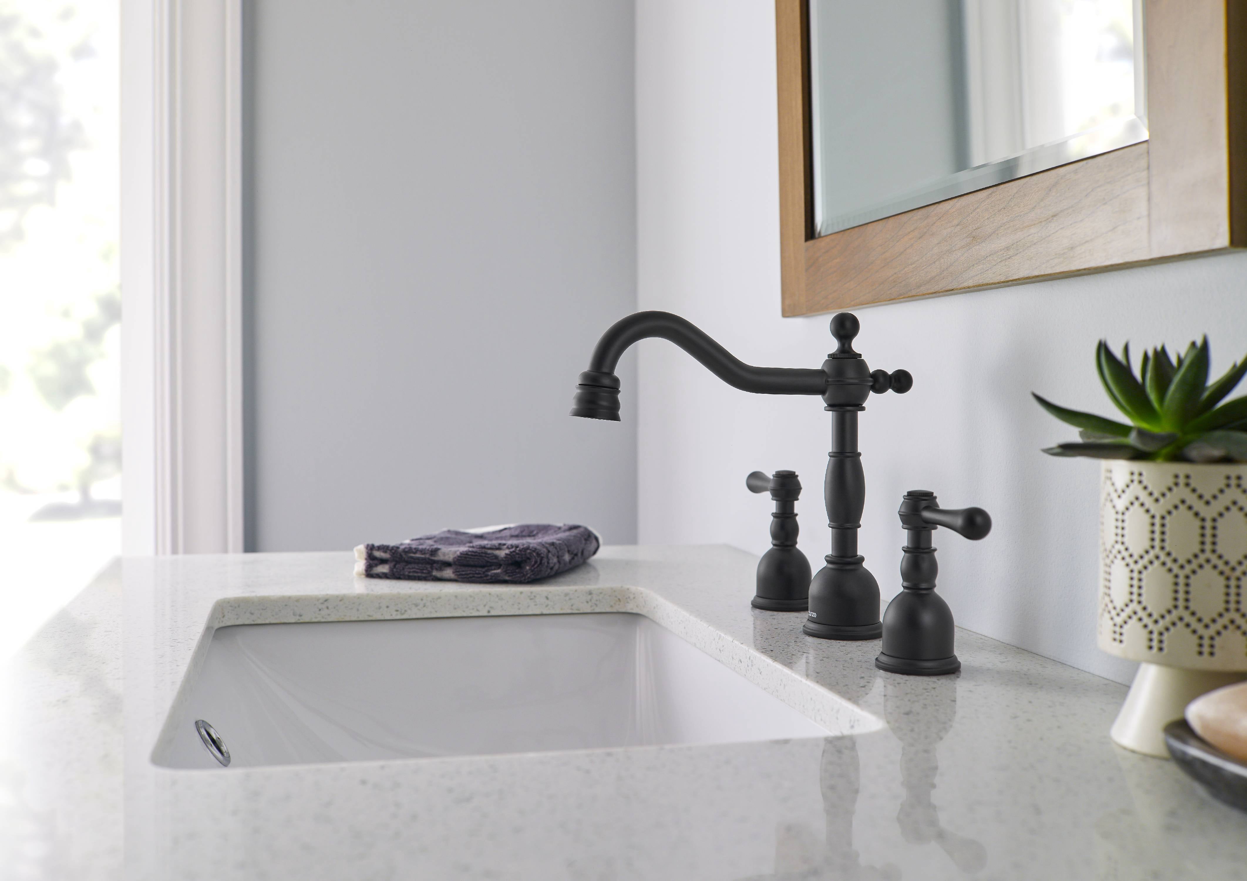 Danze D303257BS Opulence Two-Handle Widespread Bathroom Faucet with Metal Touch Down Drain, Satin Black