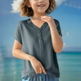 thumbnail image 4 of Girls Knit Sweaters Trendy Henley Button V Neck Short Sleeve Pullover Jumper Tops Casual Loose Fit Soft Solid Color T-Shirt, 4 of 4