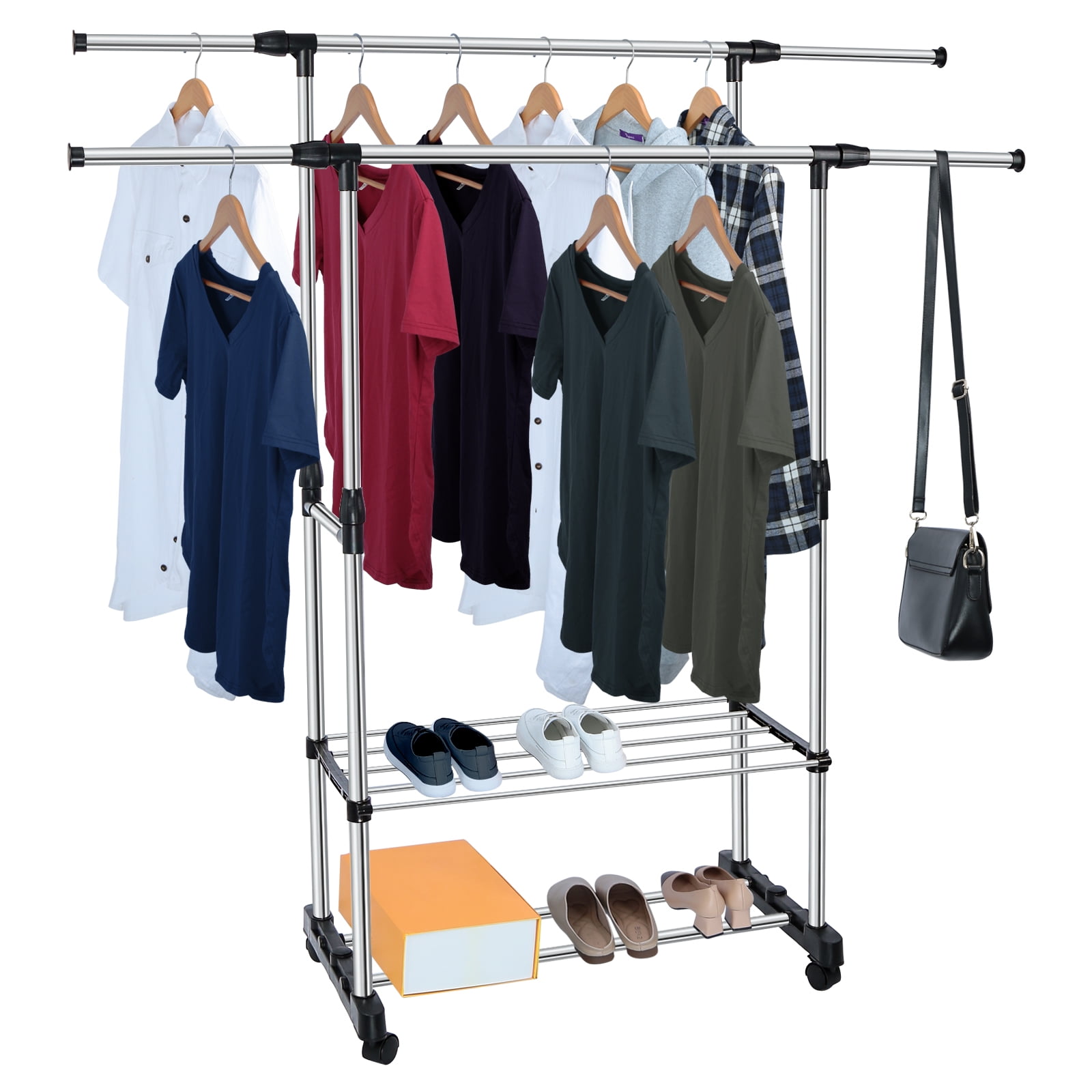 Metal Clothes Rack 59 Inches Clothes Garment Coat Rack with Wheels and