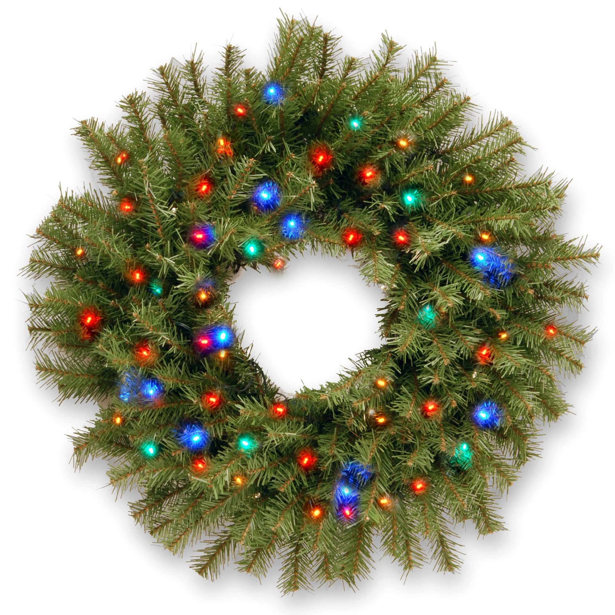 Wreath/Battery, 16in Christmas Wreath and Garland Prelit with Fiber Optic LED Lights Green Color Decorated